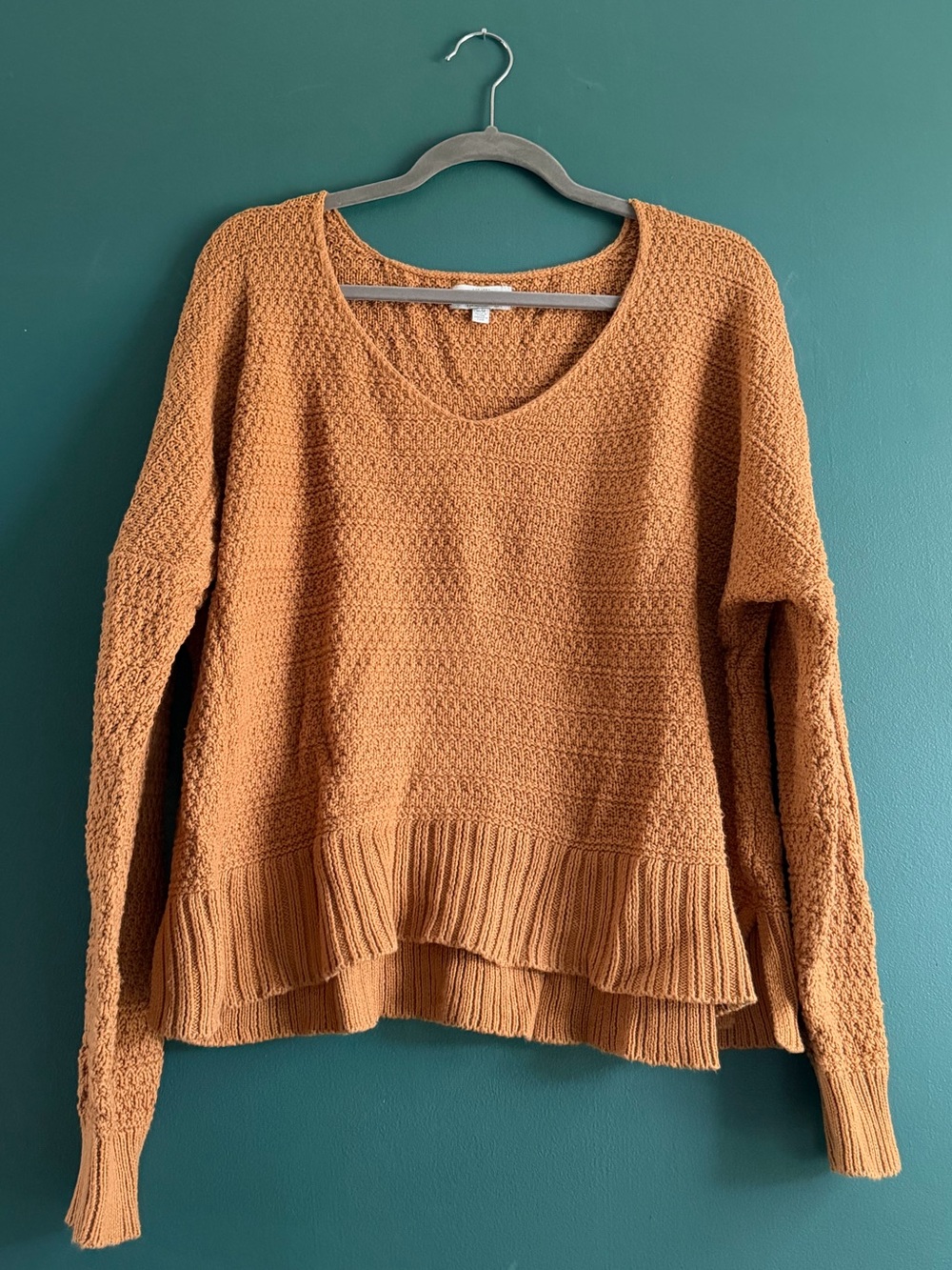 Lucky Brand Rust Textured Scoop Neck Sweater